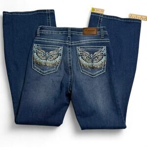 Y Jeans Embellished blue bootcut jeans rhinestone wing back pockets. Size: 7 / 8